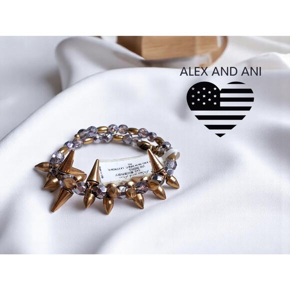 Alex and Ani Rock and Raw Lavender Rafaelian Gold Bangle Wrap Bracelet NWT - Picture 1 of 7